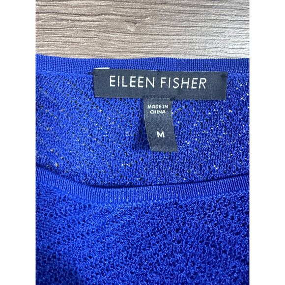 Eileen Fisher Adriatic Blue Rayon Nylon Crinkle Diamond Tunic Sweater Top M - Picture 5 of 9